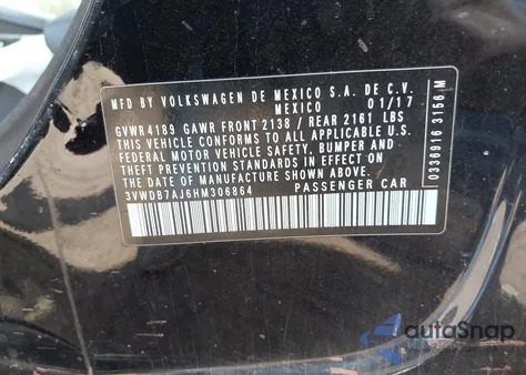 2017 Volkswagen Jetta 1.4T Se from USA, damaged, VIN 3VWDB7AJ6HM306864